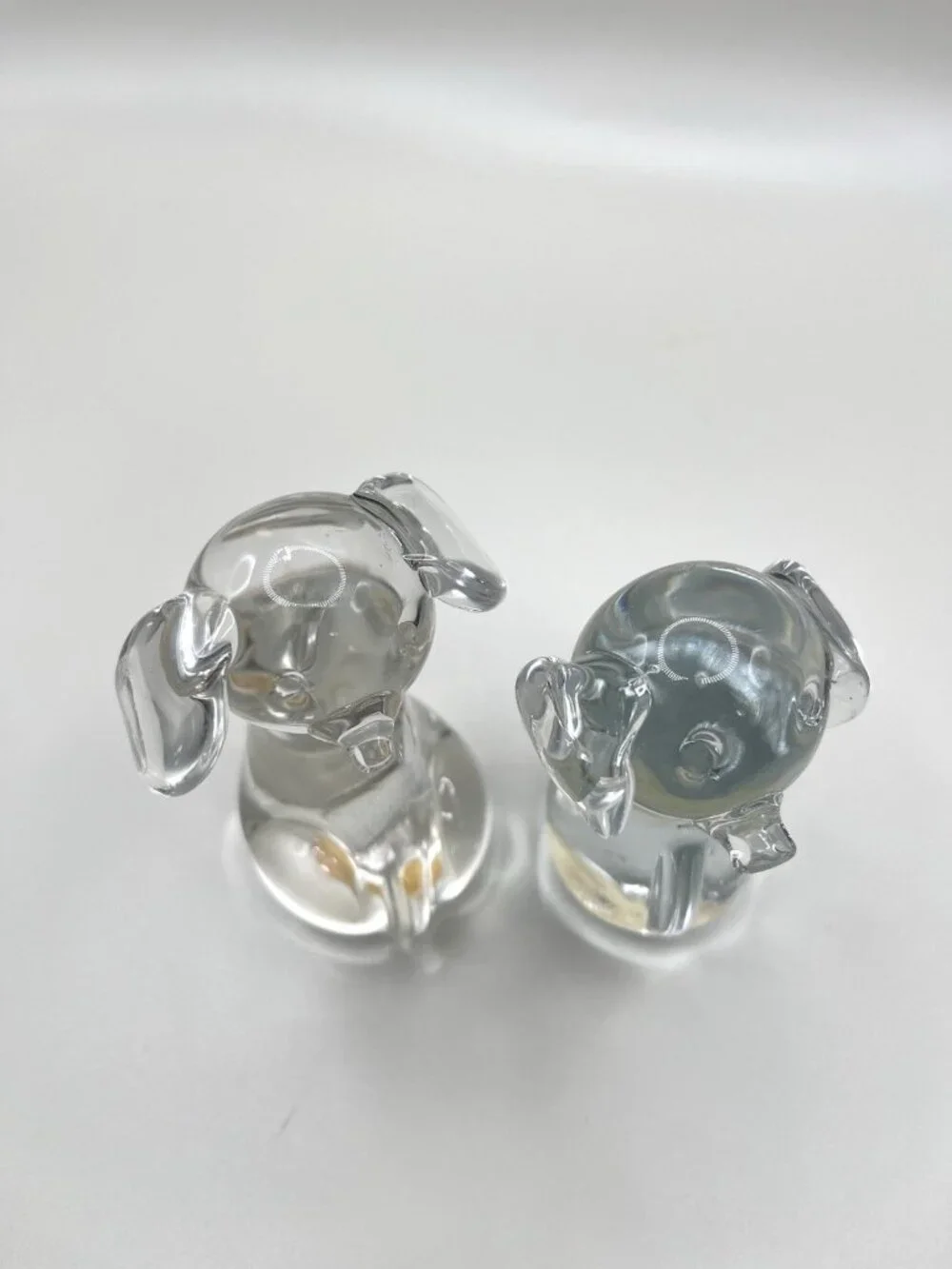Vintage Caravan Art Glass Dog Figurines Pair Taiwan ROC Clear Mid Century Retro